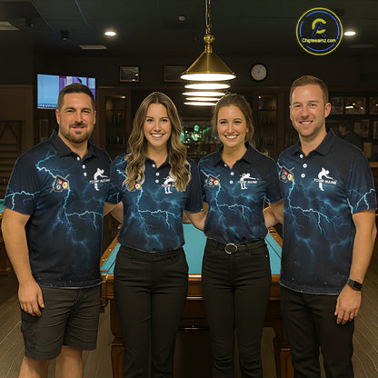 Blue Funny 8 Ball Pool Billiard Shirt For Women Custom Thunder Lightning Billiard Team Jersey TDM5397