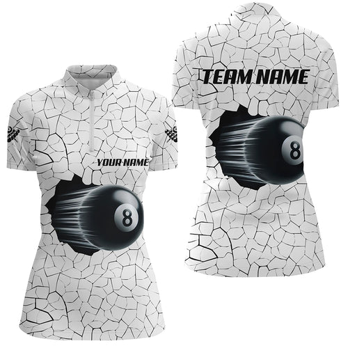 8 Ball Pool White Crack Pattern Custom Women Quarter-Zip Shirt, Funny Billiard Shirts TDM1076