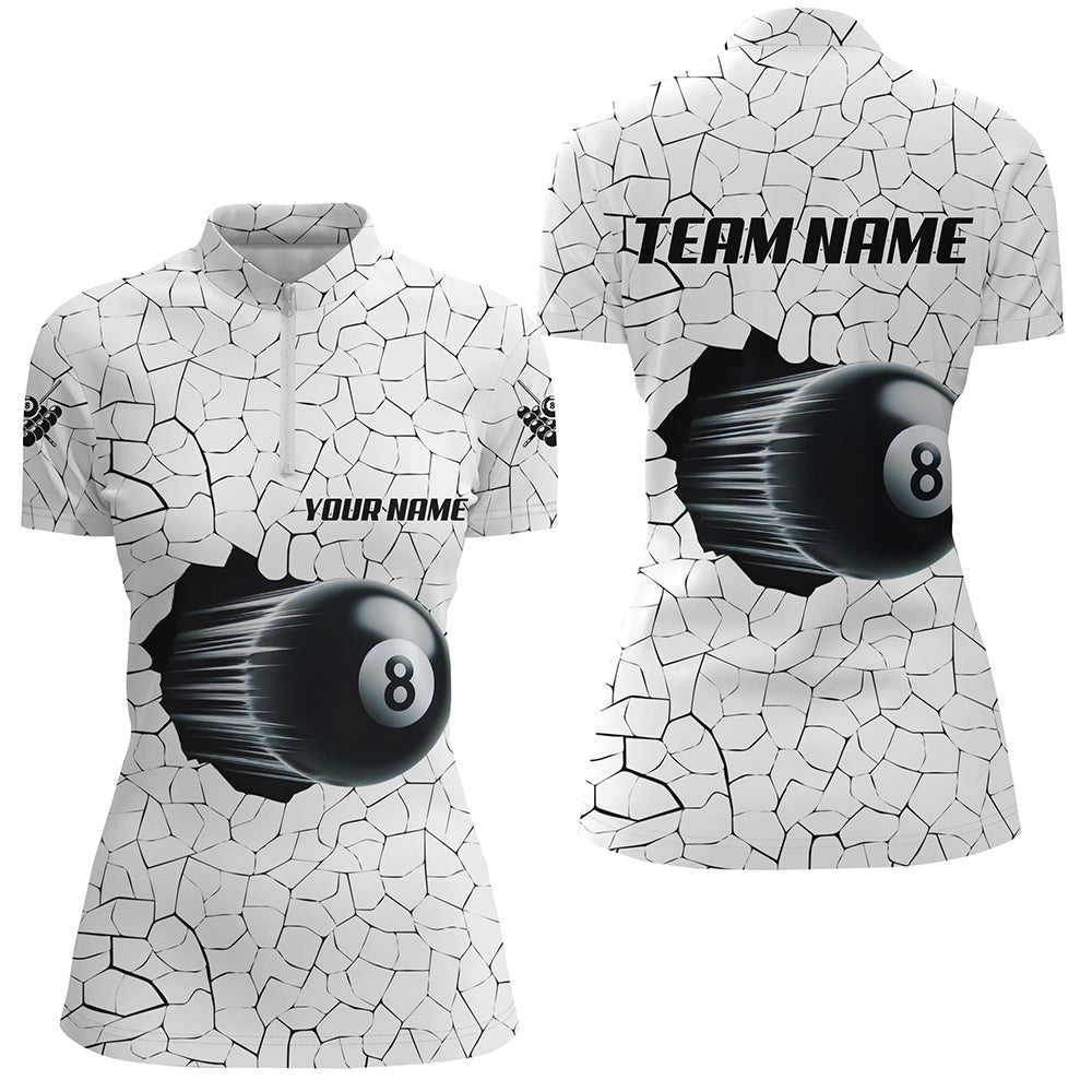8 Ball Pool White Crack Pattern Custom Women Quarter-Zip Shirt, Funny Billiard Shirts TDM1076