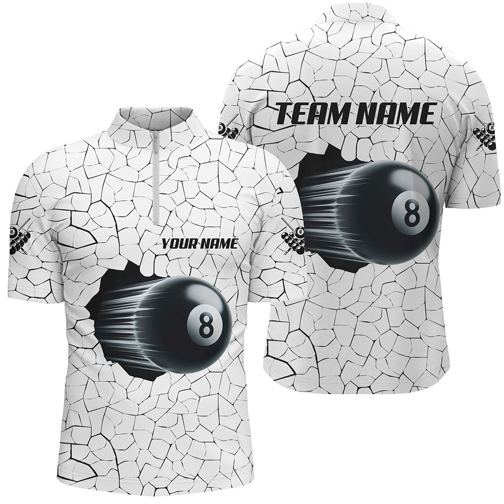 8 Ball Pool White Crack Pattern Custom Men Quarter-Zip Shirt, Funny Billiard Shirts TDM1076