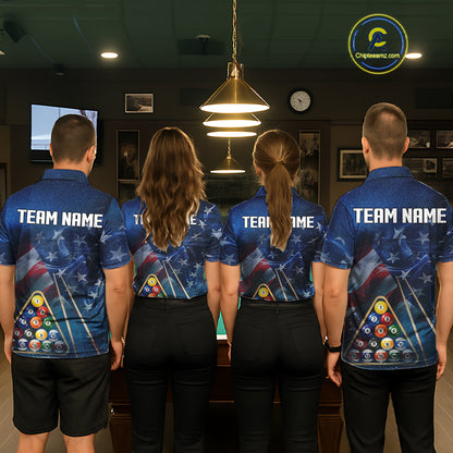 American Flag Blue Galaxy Billiard Shirt For Men Custom 8 Ball Pool Team Jersey Polo & 1/4 Zip TDM5885