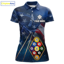 Load image into Gallery viewer, American Flag Blue Galaxy Billiard Shirt For Women Custom 9 Ball Pool Team Jersey Polo &amp; 1/4 Zip TDM5886