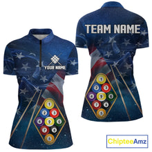 Load image into Gallery viewer, American Flag Blue Galaxy Billiard Shirt For Women Custom 9 Ball Pool Team Jersey Polo &amp; 1/4 Zip TDM5886