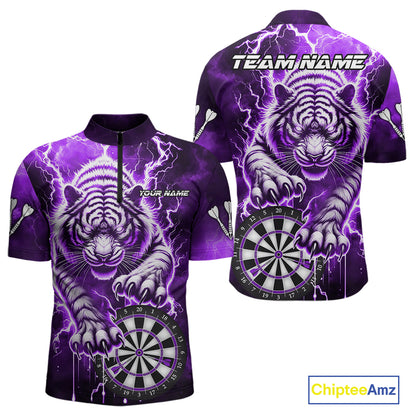 Personalized Thunder Lightning Tiger Dart Shirts For Men Custom 3D Dart League Team Jersey|Purple TDM3860