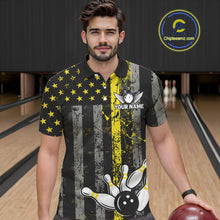 Load image into Gallery viewer, Yellow Grunge American Flag Patriotic Bowling Shirts For Men Custom Bowling Jersey Polo &amp; 1/4 Zip TDM6288