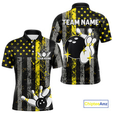 Load image into Gallery viewer, Yellow Grunge American Flag Patriotic Bowling Shirts For Men Custom Bowling Jersey Polo &amp; 1/4 Zip TDM6288