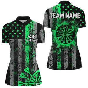 Custom Green Grunge US Flag Patriotic Darts Shirt For Women, Retro Darts Board Darts Team Jerseys TDM2182