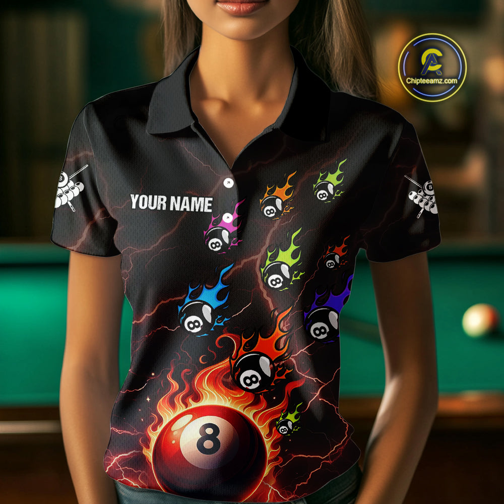 Personalized Funny Colorful Fire Flame 8 Ball Billiard Shirt For Women Custom Pool Team Jersey |Red TDM4966