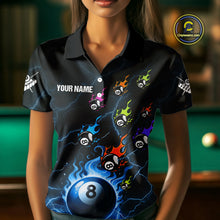 Load image into Gallery viewer, Personalized Funny Colorful Fire Flame 8 Ball Billiard Shirt For Women Custom Pool Team Jersey |Blue TDM4967