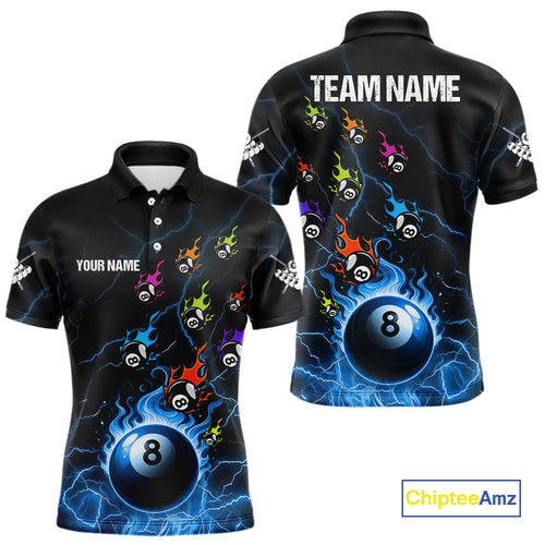 Personalized Funny Colorful Fire Flame 8 Ball Billiard Shirt For Men Custom Pool Team Jersey |Blue TDM4967