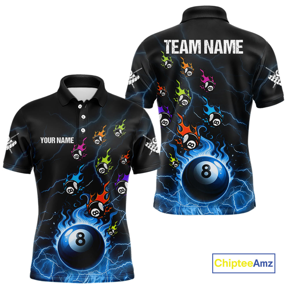 Personalized Funny Colorful Fire Flame 8 Ball Billiard Shirt For Men Custom Pool Team Jersey |Blue TDM4967