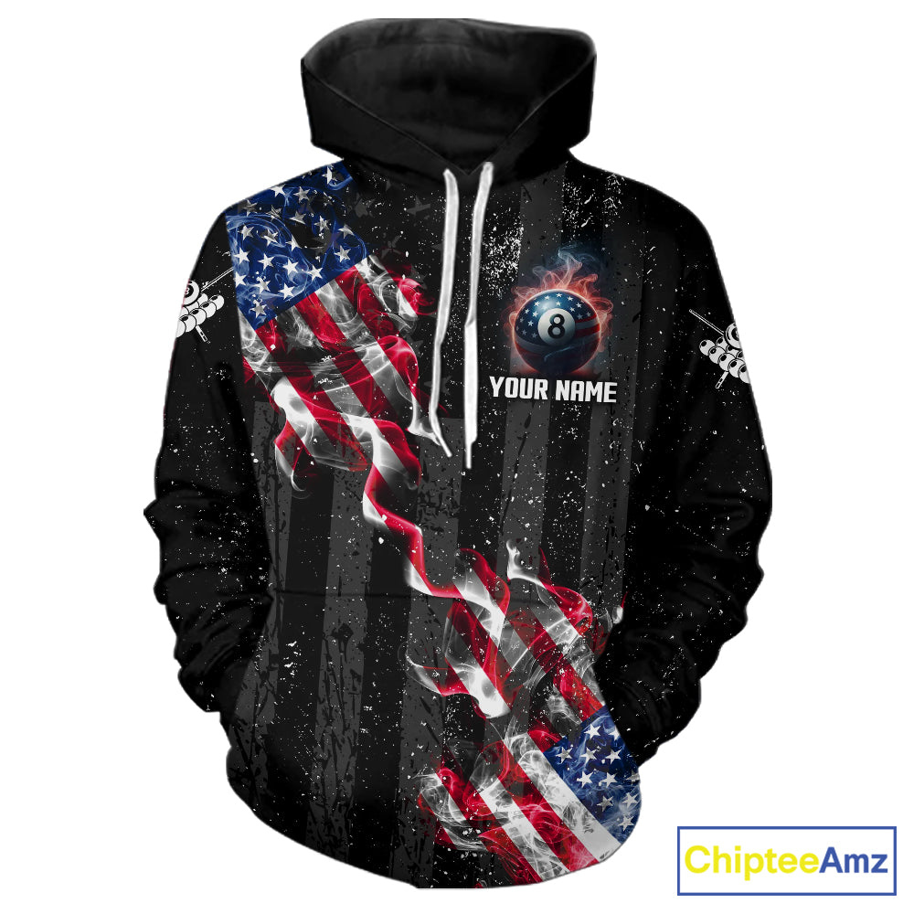 American Flag Smoke Billiard Hoodie For Men And Women Custom Patriotic 8 Ball Hoodie Team Jersey TDM5692