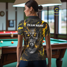 Load image into Gallery viewer, Yellow Black 8 Ball Skull Lightning Splash Billiard Shirt For Women Custom Pool Jersey Polo, 1/4 Zip TDM5892