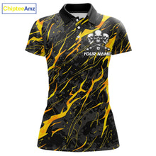 Load image into Gallery viewer, Yellow Black 8 Ball Skull Lightning Splash Billiard Shirt For Women Custom Pool Jersey Polo, 1/4 Zip TDM5892