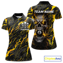 Load image into Gallery viewer, Yellow Black 8 Ball Skull Lightning Splash Billiard Shirt For Women Custom Pool Jersey Polo, 1/4 Zip TDM5892