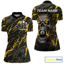 Load image into Gallery viewer, Yellow Black 8 Ball Skull Lightning Splash Billiard Shirt For Women Custom Pool Jersey Polo, 1/4 Zip TDM5892