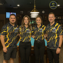 Load image into Gallery viewer, Yellow Black 8 Ball Skull Lightning Splash Billiard Shirt For Women Custom Pool Jersey Polo, 1/4 Zip TDM5892
