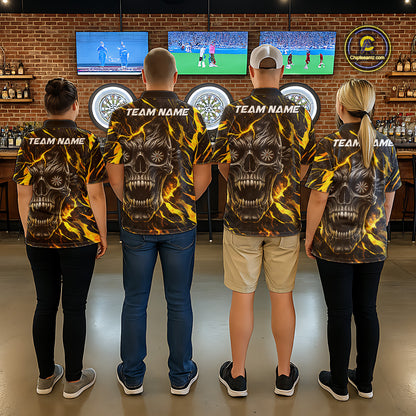 Black Yellow Skull Lightning Splash Darts Shirt For Men Custom Darts Jersey Team Polo & 1/4 Zip TDM5893