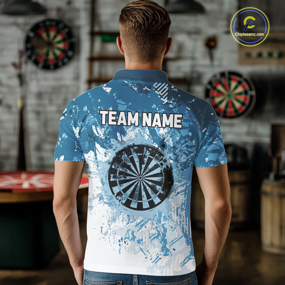Personalized Blue Grunge Darts Jerseys For Men Custom Darts Team Shirts Polo & Quarter Zip TDM5895