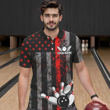 Load image into Gallery viewer, Red And Black Grunge American Flag Patriotic Bowling Shirts For Men Custom Bowling Team Jerseys TDM3696