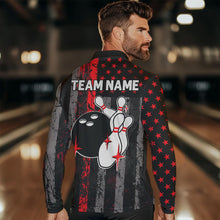 Load image into Gallery viewer, Red And Black Grunge American Flag Patriotic Bowling Shirts For Men Custom Bowling Team Jerseys TDM3696