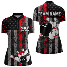 Load image into Gallery viewer, Red And Black Grunge American Flag Patriotic Bowling Shirts For Women Custom Bowling Team Jerseys TDM3696