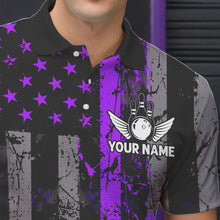 Load image into Gallery viewer, Purple And Black Grunge American Flag Patriotic Bowling Shirts For Men Custom Bowling Team Jerseys TDM3697