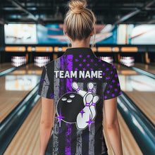 Load image into Gallery viewer, Purple And Black Grunge American Flag Patriotic Bowling Shirts For Women Custom Bowling Team Jerseys TDM3697