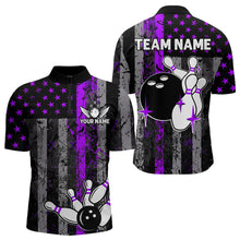 Load image into Gallery viewer, Purple And Black Grunge American Flag Patriotic Bowling Shirts For Men Custom Bowling Team Jerseys TDM3697