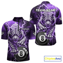 Load image into Gallery viewer, Purple 8 Ball Thunder Lightning Tiger Billiard Shirt For Men Custom Pool Team Jersey Polo, 1/4 Zip TDM6038