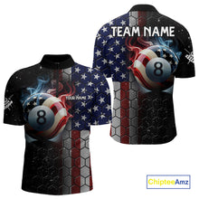 Load image into Gallery viewer, Custom Billiard Jersey For Men, 8 Ball Pool Shirt With American Flag, Billiard Polo &amp; 1/4 Zip Shirt TDM3867
