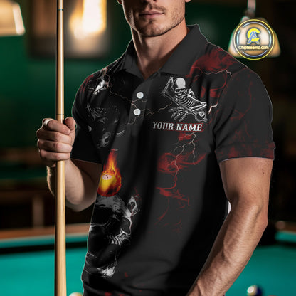 Personalized Red Smoke Skull Billiard Shirts For Men Custom Grim Reaper Billiard Jerseys TDM3869