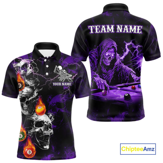 Personalized Purple Smoke Skull Billiard Shirts For Men Custom Grim Reaper Billiard Jerseys TDM3870