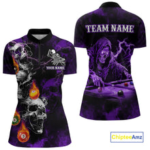 Load image into Gallery viewer, Personalized Purple Smoke Skull Billiard Shirts For Women Custom Death Skeleton Billiard Jerseys TDM3870