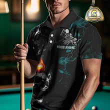 Load image into Gallery viewer, Personalized Turquoise Smoke Skull Billiard Shirts For Men Custom Death Skeleton Billiard Jerseys TDM3871
