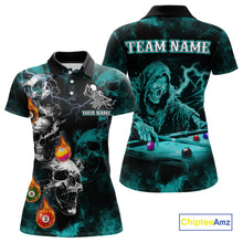 Load image into Gallery viewer, Personalized Turquoise Smoke Skull Billiard Shirts For Women Custom Death Skeleton Billiard Jerseys TDM3871