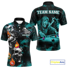 Load image into Gallery viewer, Personalized Turquoise Smoke Skull Billiard Shirts For Men Custom Death Skeleton Billiard Jerseys TDM3871