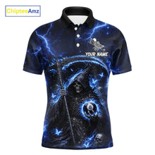 Load image into Gallery viewer, Blue 8 Ball Pool Grim Reaper Billiard Shirt For Men Custom Billiard Team Jersey Polo &amp; 1/4 Zip TDM6300