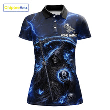 Load image into Gallery viewer, Blue 8 Ball Pool Grim Reaper Billiard Shirt For Women Custom Billiard Team Jersey Polo &amp; 1/4 Zip TDM6300