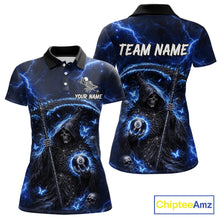 Load image into Gallery viewer, Blue 8 Ball Pool Grim Reaper Billiard Shirt For Women Custom Billiard Team Jersey Polo &amp; 1/4 Zip TDM6300