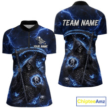 Load image into Gallery viewer, Blue 8 Ball Pool Grim Reaper Billiard Shirt For Women Custom Billiard Team Jersey Polo &amp; 1/4 Zip TDM6300
