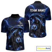 Load image into Gallery viewer, Blue 8 Ball Pool Grim Reaper Billiard Shirt For Men Custom Billiard Team Jersey Polo &amp; 1/4 Zip TDM6300