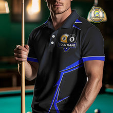 Load image into Gallery viewer, Billiard Jersey For Men Custom Polo &amp; 1/4 Zip Billiard Team Shirt, 8 Ball &amp; 9 Ball Pool Shirt|Blue TDM4329