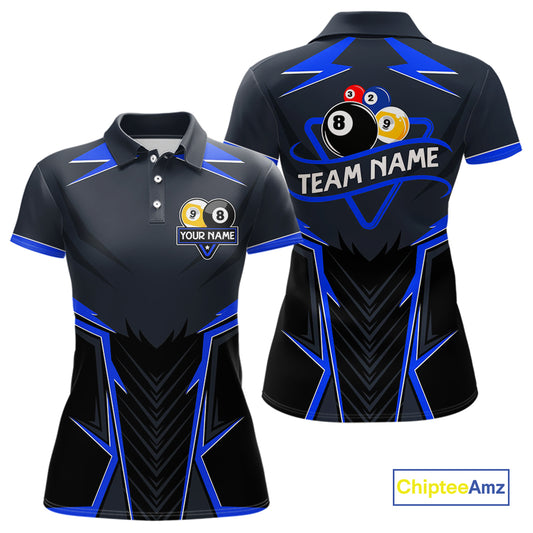 Billiard Jersey For Women Custom Polo & 1/4 Zip Billiard Team Shirt, 8 Ball & 9 Ball Pool Shirt|Blue TDM4329