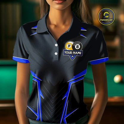 Billiard Jersey For Women Custom Polo & 1/4 Zip Billiard Team Shirt, 8 Ball & 9 Ball Pool Shirt|Blue TDM4329