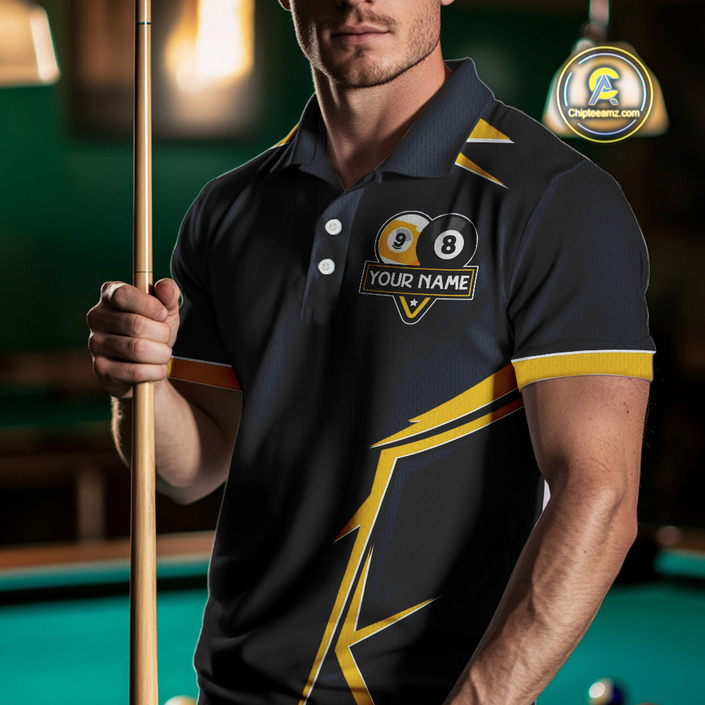 Billiard Jersey For Men Custom Polo & 1/4 Zip Billiard Team Shirt, 8 & 9 Ball Pool Shirt|Yellow TDM4330