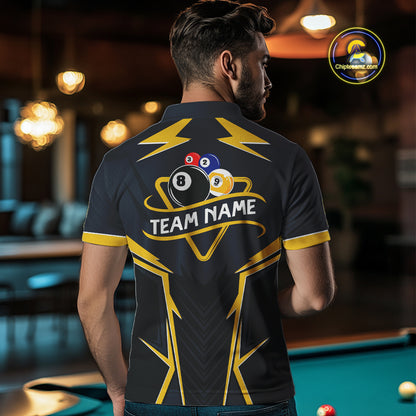 Billiard Jersey For Men Custom Polo & 1/4 Zip Billiard Team Shirt, 8 & 9 Ball Pool Shirt|Yellow TDM4330