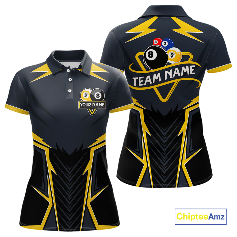 Billiard Jersey For Women Custom Polo & 1/4 Zip Billiard Team Shirt, 8 & 9 Ball Pool Shirt|Yellow TDM4330