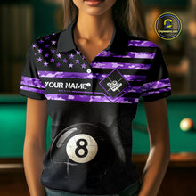 Load image into Gallery viewer, Customized Retro 8 Ball Pool Purple Camo US Flag Billiard Shirt For Women, Patriotic Billiard Jersey TDM4331