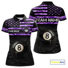 Load image into Gallery viewer, Customized Retro 8 Ball Pool Purple Camo US Flag Billiard Shirt For Women, Patriotic Billiard Jersey TDM4331